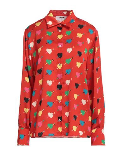 Msgm Woman Shirt Tomato Red Size 8 Polyester In Tomato Red