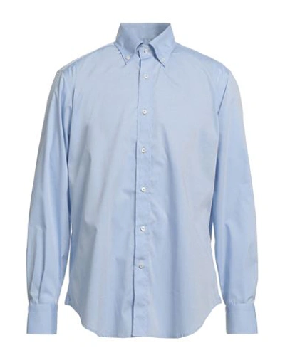 Shop Thomas Reed Man Shirt Azure Size 16 ½ Cotton, Elastolefin In Blue