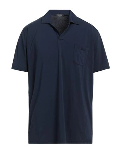 Shop Rossopuro Man Polo Shirt Navy Blue Size 7 Cotton, Elastic Fibres
