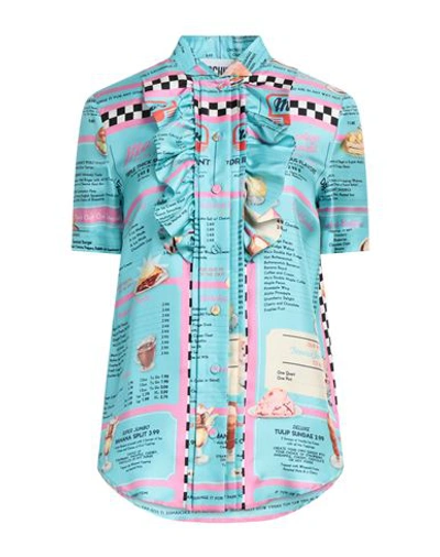 Shop Moschino Woman Shirt Turquoise Size 6 Silk In Blue