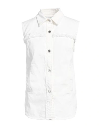 Grifoni Woman Denim Shirt White Size 6 Cotton, Elastane In White