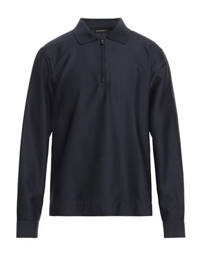 Emporio Armani Man Shirt Navy Size 38 Virgin Wool, Polyester In Navy Blue