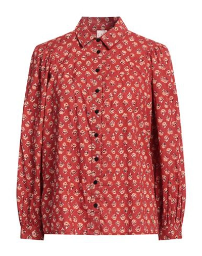 Shop Des Petits Hauts Woman Shirt Rust Size 2 Cotton In Red