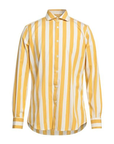 Shop Bagutta Man Shirt Ocher Size 16 Cotton In Yellow