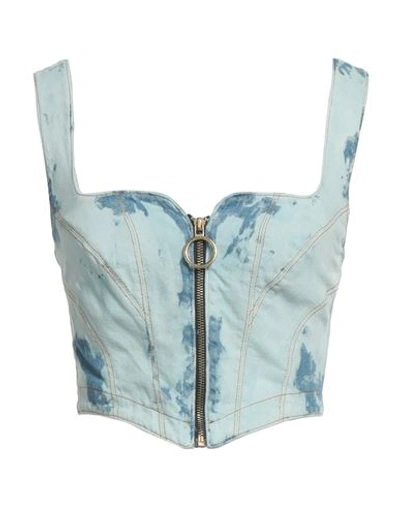 Versace Jeans Couture Woman Top Blue Size 4 Cotton In Blue