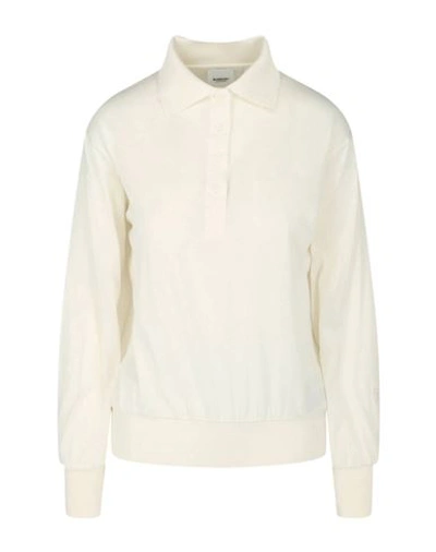 Shop Burberry Long Sleeve Knit Polo Woman Polo Shirt Ivory Size Xl Silk, Cotton In White