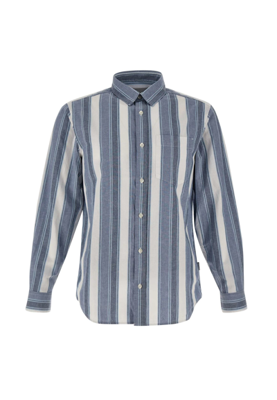 Shop Carhartt L/s Kendricks Shirt Cotton And Linen Shirt In Light Blue/white