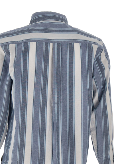 Shop Carhartt L/s Kendricks Shirt Cotton And Linen Shirt In Light Blue/white