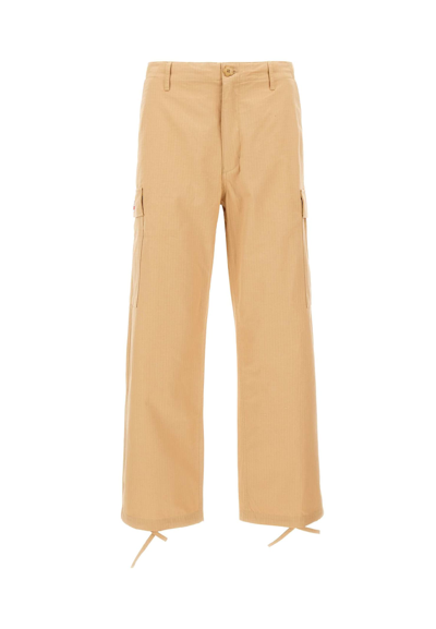 Shop Kenzo Cargo Workwear Cotton Pants In Beige