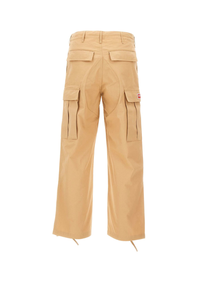 Shop Kenzo Cargo Workwear Cotton Pants In Beige