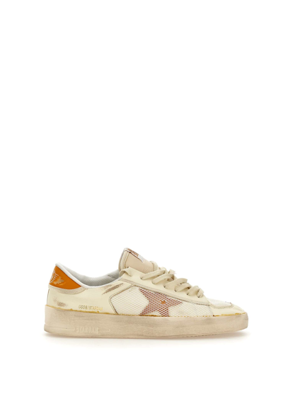 Shop Golden Goose Stardan With Broken Collar Leather Sneakers In White-orange