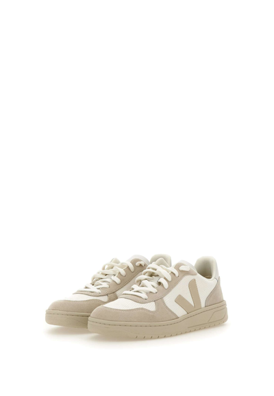 Shop Veja V10 B Mesh Sneakers In White/beige