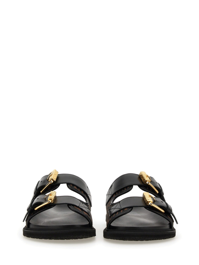Shop Moschino Slide Sandal With Logo In Nero