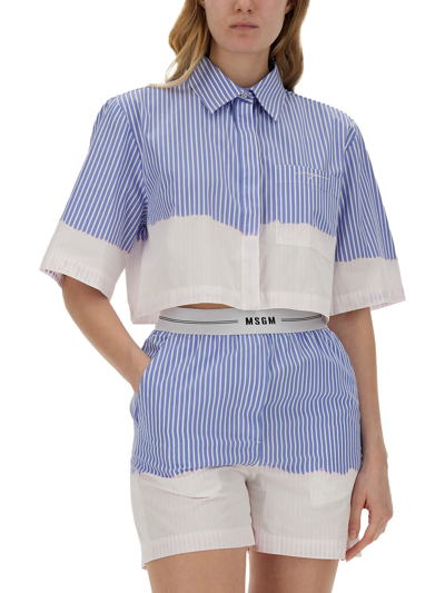 Shop Msgm Shirt With Faded Treatment In Celeste