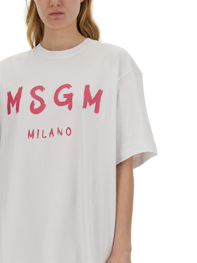 Shop Msgm Dress With Logo In Bianco