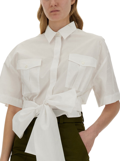 Shop Msgm Shirt With Bow In Bianco
