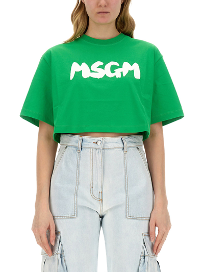 Shop Msgm T-shirt With Logo In Verde
