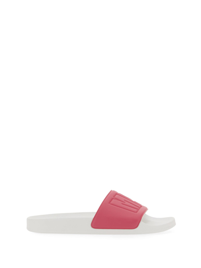 Shop Msgm Slide Sandal With Logo In Fucsia