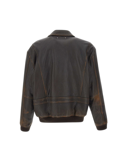 Shop Golden Goose Louis Aviator Leather Jacket In Brown