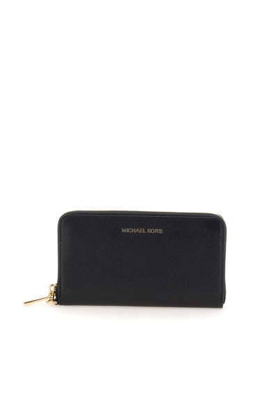 Shop Michael Michael Kors Coin Case Leather Wallet In Black