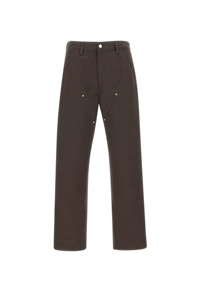 Shop Carhartt Double Knee Organic Cotton Trousers In Brown