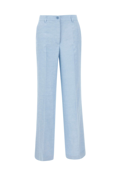 Shop P.a.r.o.s.h Raisa24 Linen And Viscose Trousers In Light Blue