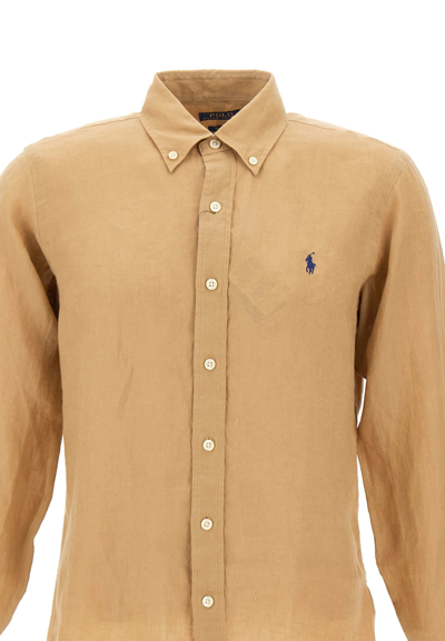 Shop Polo Ralph Lauren Classicslinen Shirt In Beige