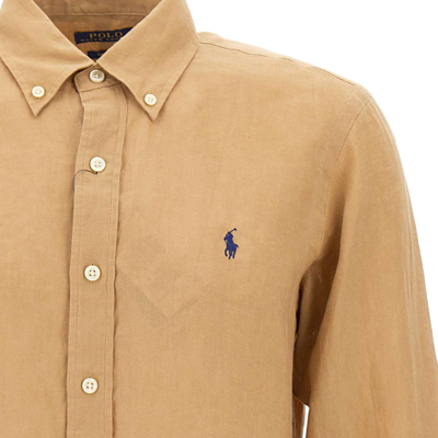 Shop Polo Ralph Lauren Classicslinen Shirt In Beige