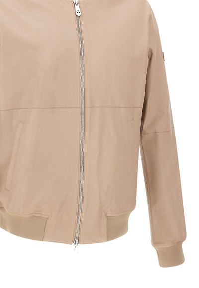 Shop Peuterey Fans Leather Acc Jacket In Beige