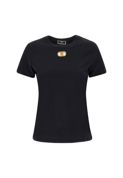 Shop Elisabetta Franchi Urban Cotton T-shirt In Black
