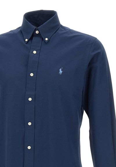 Shop Polo Ralph Lauren Core Replen Stretch Cotton Shirt In Blue