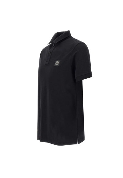 Shop Stone Island Cotton Piquet Polo Shirt In Black