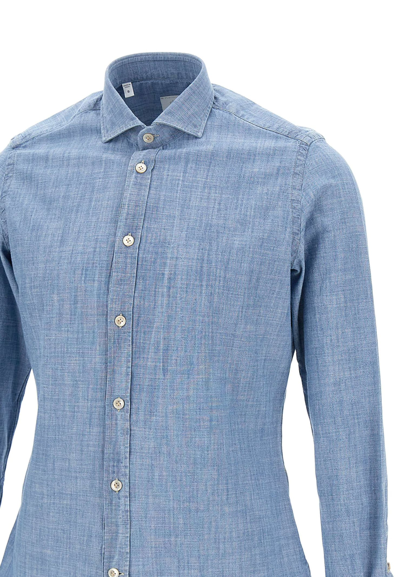 Shop Eleventy Cotton Shirt In Light Blue