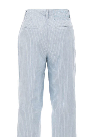 Shop Iceberg Linen And Cotton Trousers In Light Blue