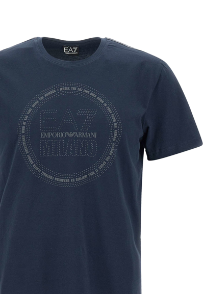 Shop Ea7 Organic Cotton T-shirt In Blue