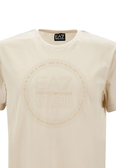 Shop Ea7 Organic Cotton T-shirt In Beige