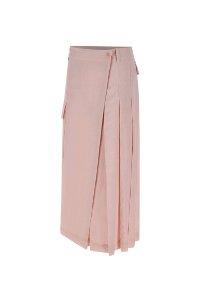Shop P.a.r.o.s.h Raisa24 Linen And Viscose Skirt In Pink