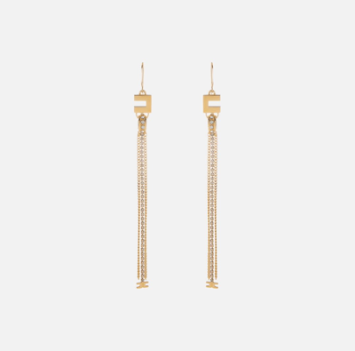 Shop Elisabetta Franchi Logo Earrings With Rhinestone Pendants In Gold