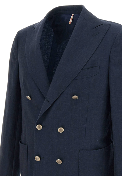 Shop Santaniello Wool And Linen Blazer In Blue