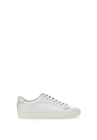Shop Doucal's Chiffon Leather Sneakers In White