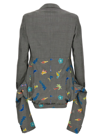 Shop Comme Des Garçons Homme Deux Embroidery Check Single-breasted Blazer In Gray