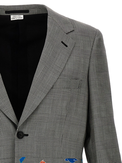 Shop Comme Des Garçons Homme Deux Embroidery Check Single-breasted Blazer In Gray