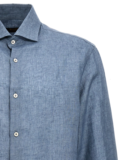 Shop Moorer Linen Shirt In Light Blue