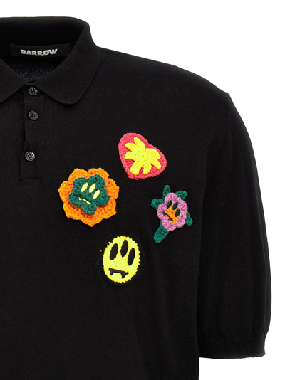 Shop Barrow Crochet Embroidery Polo Shirt In Black