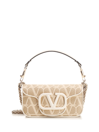 Shop Valentino Small Loc Andbag In Raffia In Beige