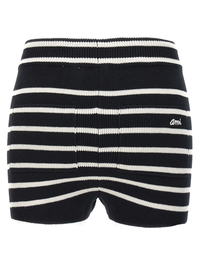 Shop Ami Alexandre Mattiussi Striped Knitted Shorts In White/black