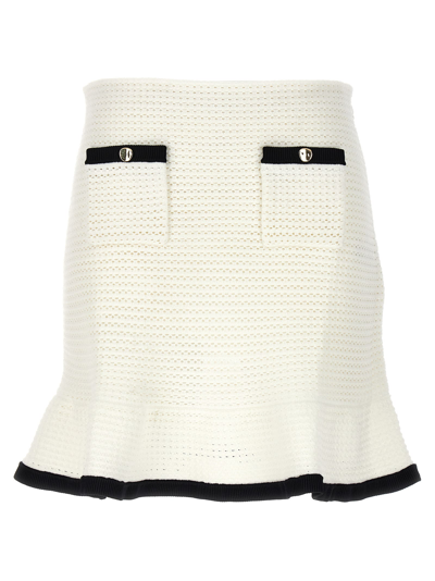 Shop Self-portrait Crochet Skirt In White/black