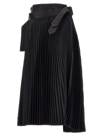 Shop Junya Watanabe Pleated Midi Skirt In Black