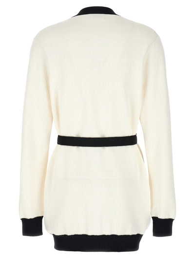 Bally Logo Jacquard Belted Cardigan In White/black