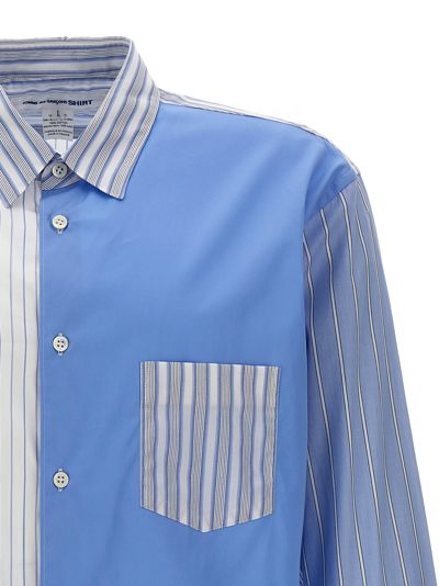 Shop Comme Des Garçons Shirt Patchwork Striped Shirt In Light Blue